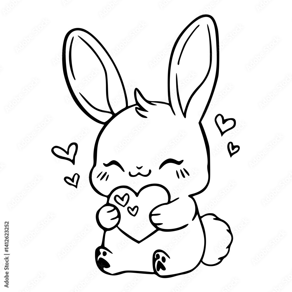Obraz premium sweet bunny embracing a heart with little hearts
