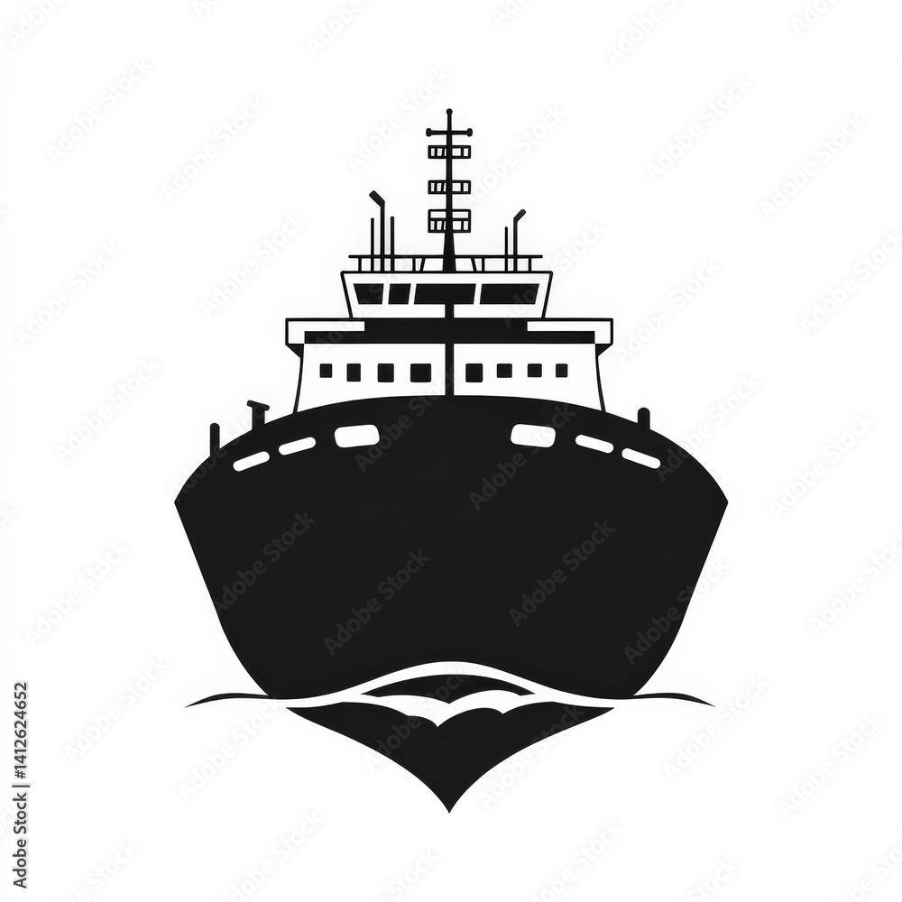 Fototapeta premium Black and White Image of Ship Front View