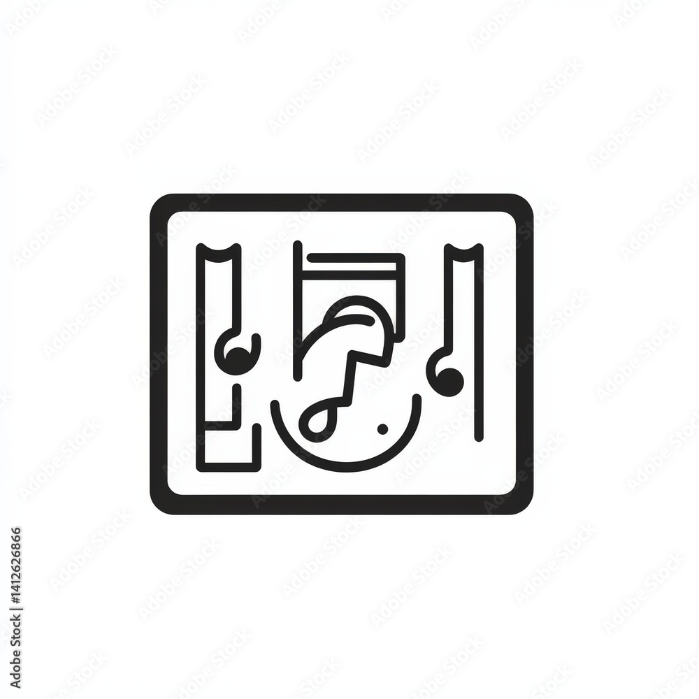 Black and White Music Notes Icon in Rectangle Black and White Music Notes Icon in Rectangle