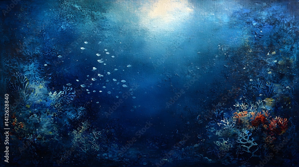 Fototapeta premium Underwater Scene with Coral, Fish, and Soft Light Effects