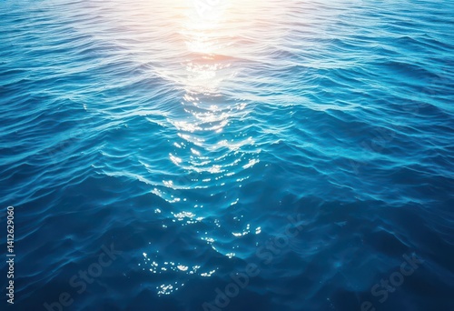 Deep azure ocean, sunlit surface, gentle waves, nature, shine