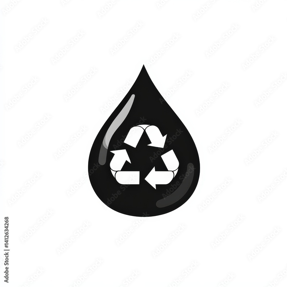 Obraz premium Black Drop with Recycle Symbol for Water Conservation Concept