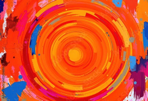 Large breast, vibrant orange circle, abstract painting, shape, style