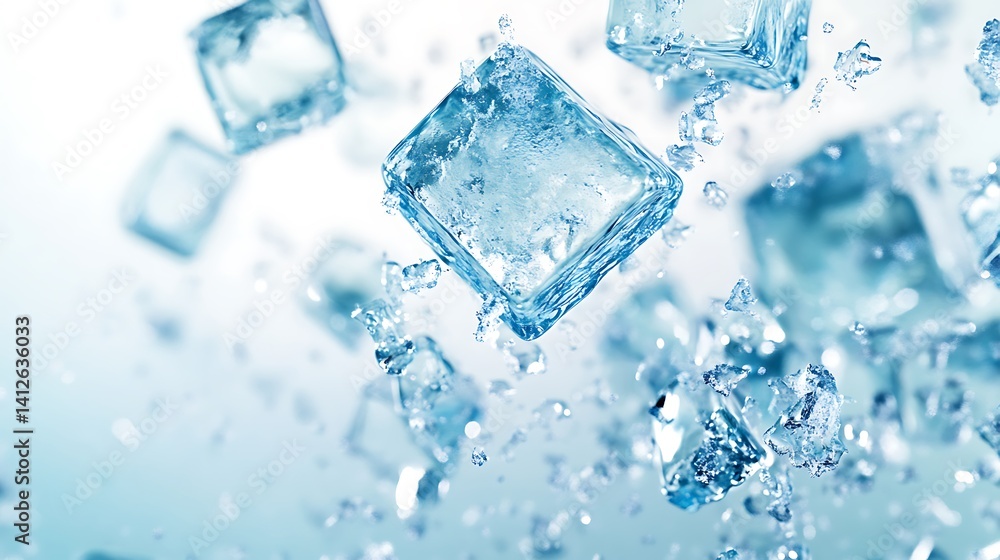 Transparent crystal clear melting ice cubes floating water splash freshness energy coolness purity picture Transparent crystal clear melting ice cubes floating water splash freshness energy coolness purity picture