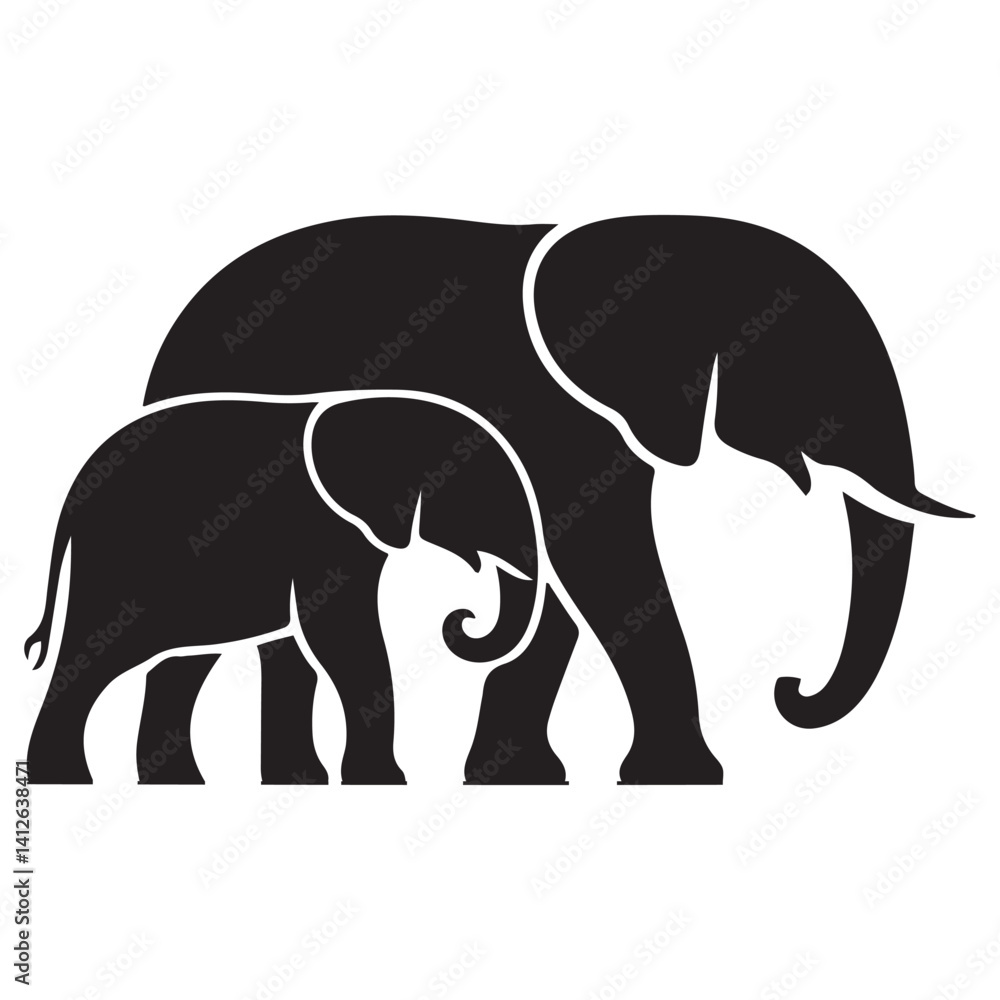 Fototapeta premium Vector Black silhouettes of elephant. with white background