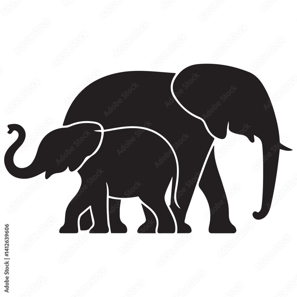 Fototapeta premium Vector Black silhouettes of elephant. with white background