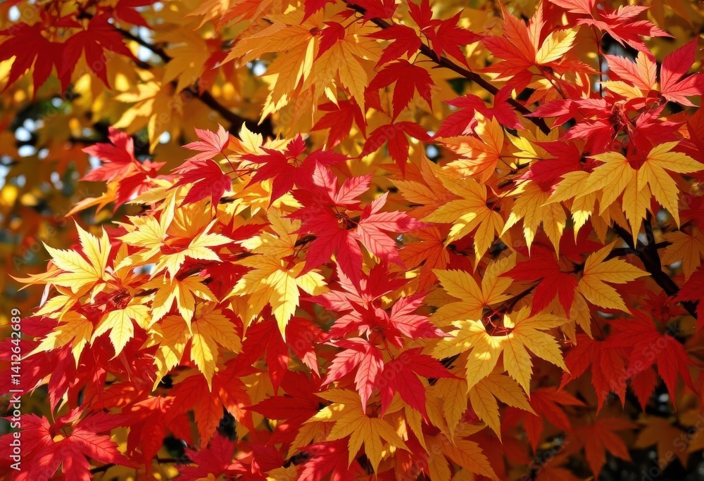 Soft autumn light bathes pale green and deep red leaves, revealing intricate textures, sun, outdoor Soft autumn light bathes pale green and deep red leaves, revealing intricate textures, sun, outdoor
