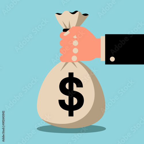 Hand Holding a Money Bag with Dollar Sign - Investment, Finance Concept