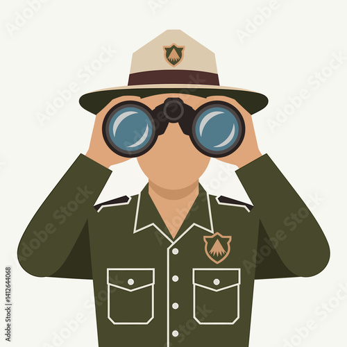 Park Ranger with Binoculars Illustration - Nature Observation and Protection