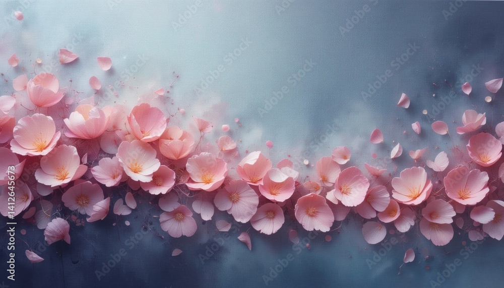 Obraz premium Blossoming cherry blossoms in a serene garden floral artwork tranquil environment artistic perspective nature's beauty