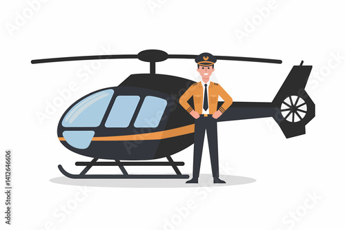 Smiling Helicopter Pilot Standing Proudly by his Modern Aircraft