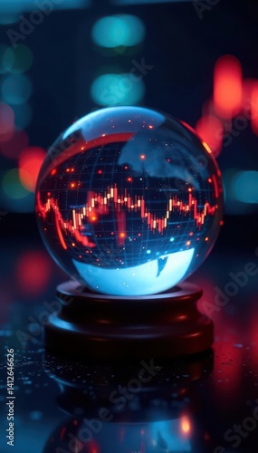 Crystal ball reflects stock market data, predicting financial future , finance, growth