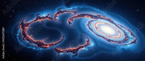 Vast spiral galaxies swirl amidst a breathtaking cosmic expanse, brilliant star clusters scattered across deep space, illustration, cosmos