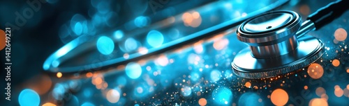 Stethoscope with Artistic Bokeh Lights and Metallic Shine for Medical Concept