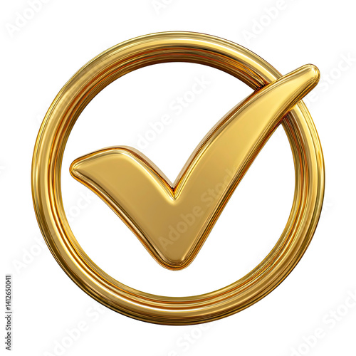 Gold Checkmark Icon on transparent background. Check mark Symbol, 3d check mark, gold check mark icon. 