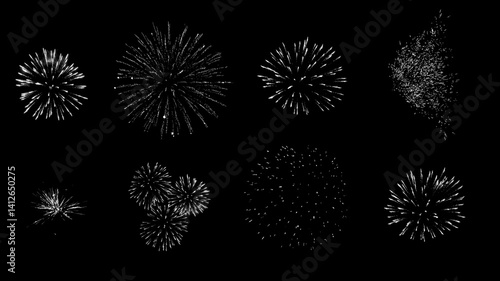 White fireworks set isolated on dark background. High resolution image