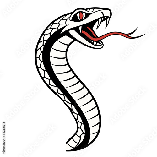 Venomous cobra in threatening posture, coiled and ready to strike. Classic old school tattoo style, raw power, defiance, bold design, traditional tattoo symbolism.