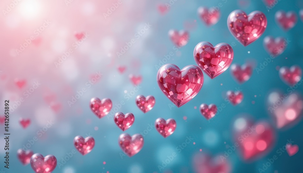 Obraz premium Romantic celebration of love hearts floating in a dreamy background digital art bright and cheerful environment artistic viewpoint concept of love and affection