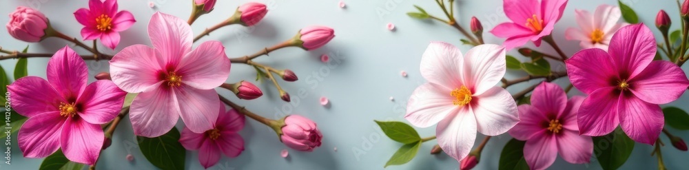 Fuchsia and white blooms in a delicate floral wreath, garden, flowers Fuchsia and white blooms in a delicate floral wreath, garden, flowers