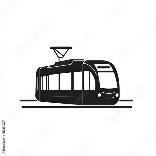 Black Tram Silhouette on Tracks