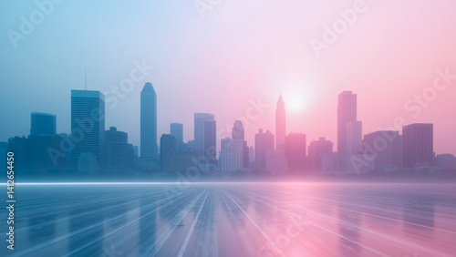 Wallpaper Mural Ethereal Cityscape Silhouette at Sunrise with Soft Colors and Reflection on Water Surface in Urban Environment Torontodigital.ca