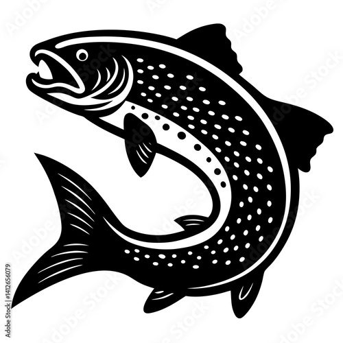 Eyecatching Brown trout jumping icon on white background