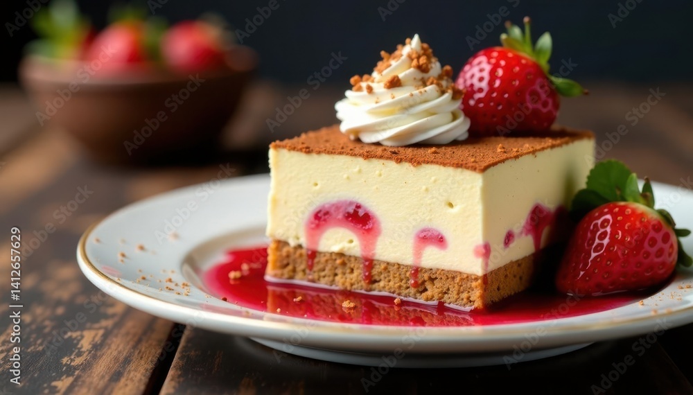 Individual serving of tiramisu, showcasing texture and rich color , dessert, food Individual serving of tiramisu, showcasing texture and rich color , dessert, food
