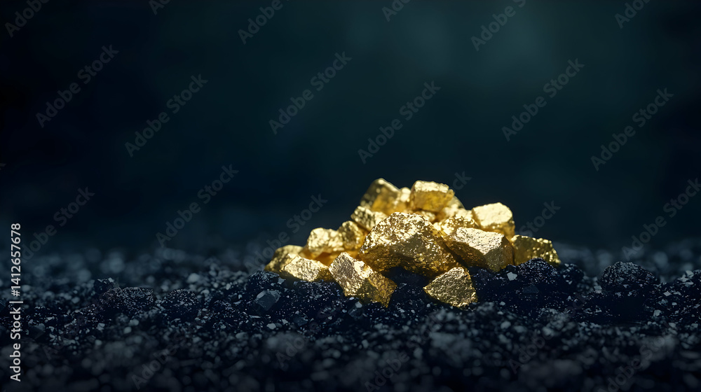 Golden Nuggets Pile On Dark Ground Golden Nuggets Pile On Dark Ground
