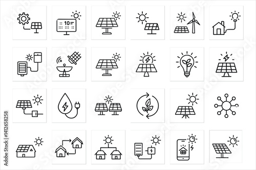 Solar Energy vector Line Icons Set Renewable Power Panel Eco Energy