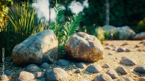 Rocks and Plants in a Sunny Natural Scene