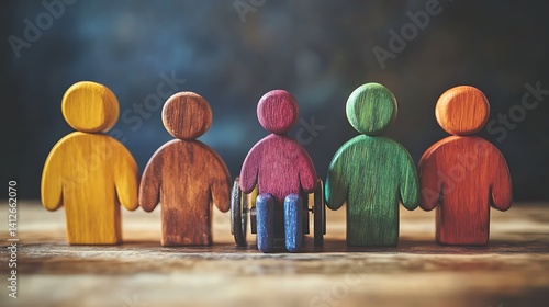 Disability inclusion concept colorful wooden figures teamwork equality respect unity empowerment diversity image
