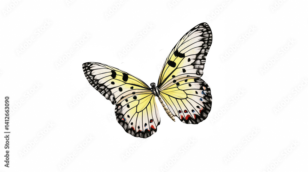 Obraz premium a beautiful butterfly with white and yellow wings on a transparent background, PNG image, PNG file, Generative art.