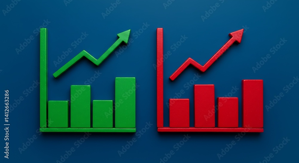 Statistical charts in green and red showing positive and negative trends - analysis - financial reports or presentations Statistical charts in green and red showing positive and negative trends - analysis - financial reports or presentations