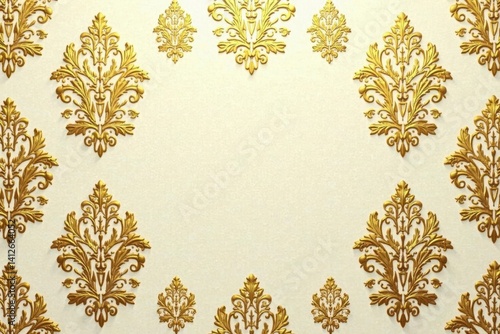 Intricate floral damask wallpaper pattern in gold and cream , cream, seamless