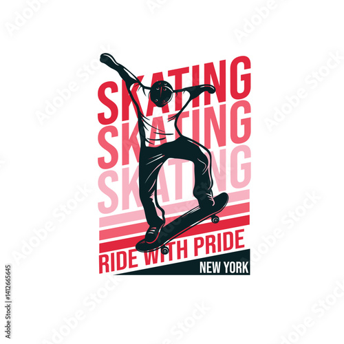 Skating ride with pride new york skater vector graphic tee