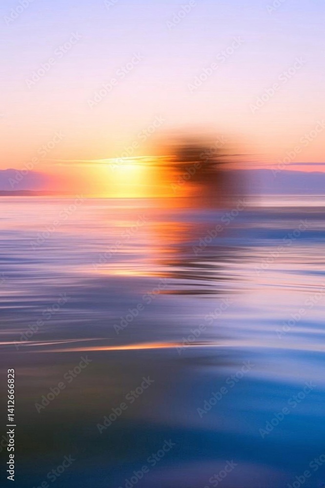 Obraz premium arafed image of a tree in the middle of the ocean at sunset