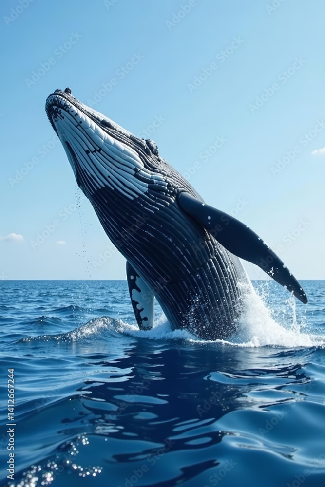 Fototapeta premium Giant humpback whale breaching in European waters, ocean, humpback whale