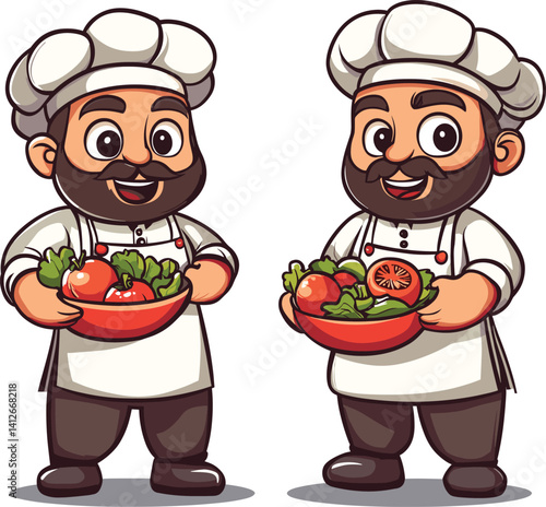 chef with vegetables and fruits