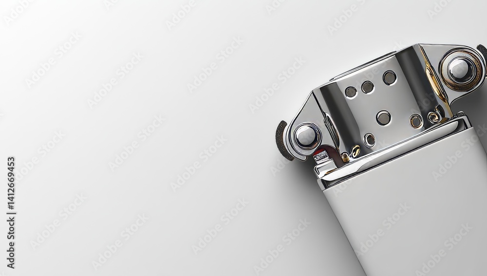 A silver-topped white lighter is positioned against a gradient gray backdrop in a straightforward product photography setup A silver-topped white lighter is positioned against a gradient gray backdrop in a straightforward product photography setup
