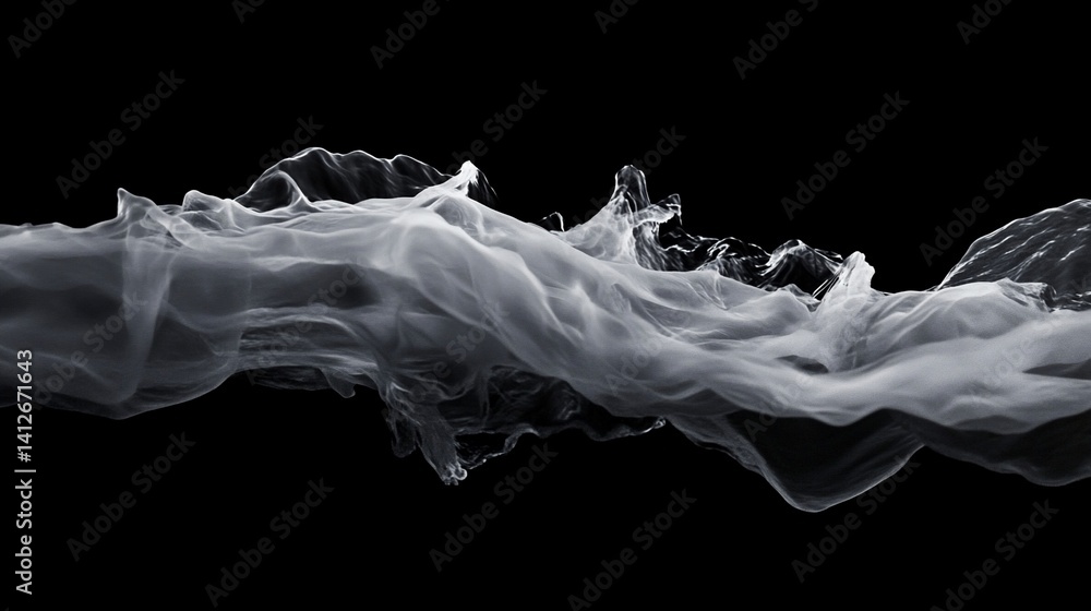 Fototapeta premium Abstract Monochrome Wave Floating on a Black Canvas Backdrop Artwork