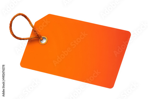 An orange label tag with a string perfect for branding pricing or identification in various applications Isolated on transparent background.
