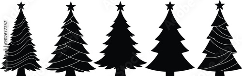Minimalist christmas tree silhouettes with decorative patterns and festive flair