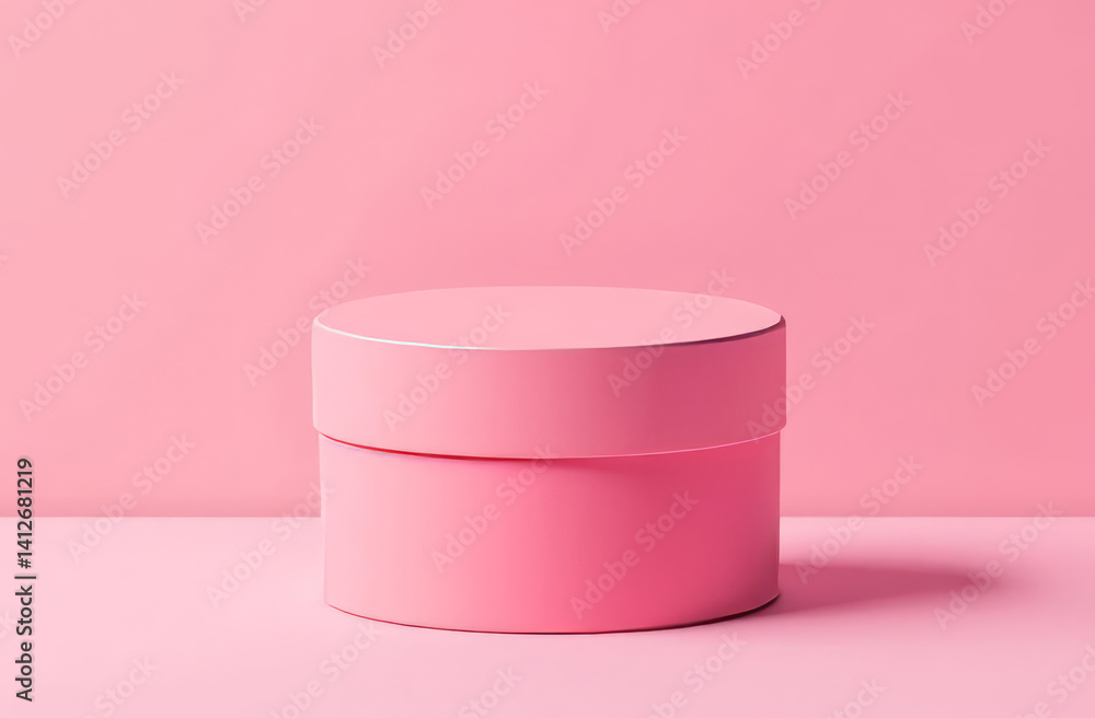 round pink cardboard gift box on a delicate pink background round pink cardboard gift box on a delicate pink background