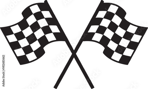 Two crossed checkered Flag NASCAR silhouette. Racing flag vector, Racing start and finish checkered flag silhouette vector