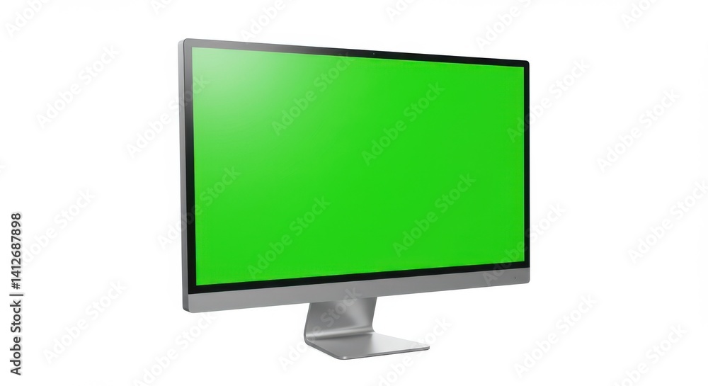 Computer monitor with green screen on white background Computer monitor with green screen on white background