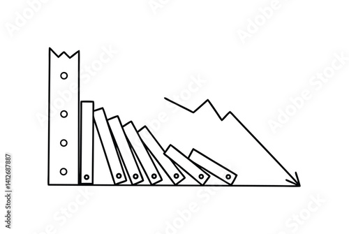 Domino Effect With Downward Trend Line Illustrating Business Failure And Market Crash