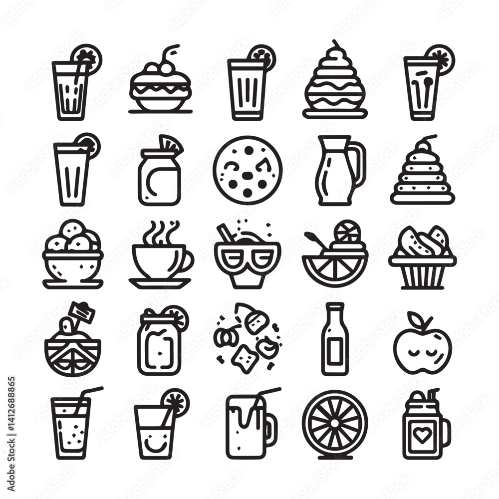 Drink thin line icons collection. Editable stroke. shilhouette vector white background Drink thin line icons collection. Editable stroke. shilhouette vector white background
