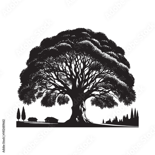 Lombardy poplar tree - Black and White tree Design - Lombardy poplar tree Silhouette - Vector of tree.