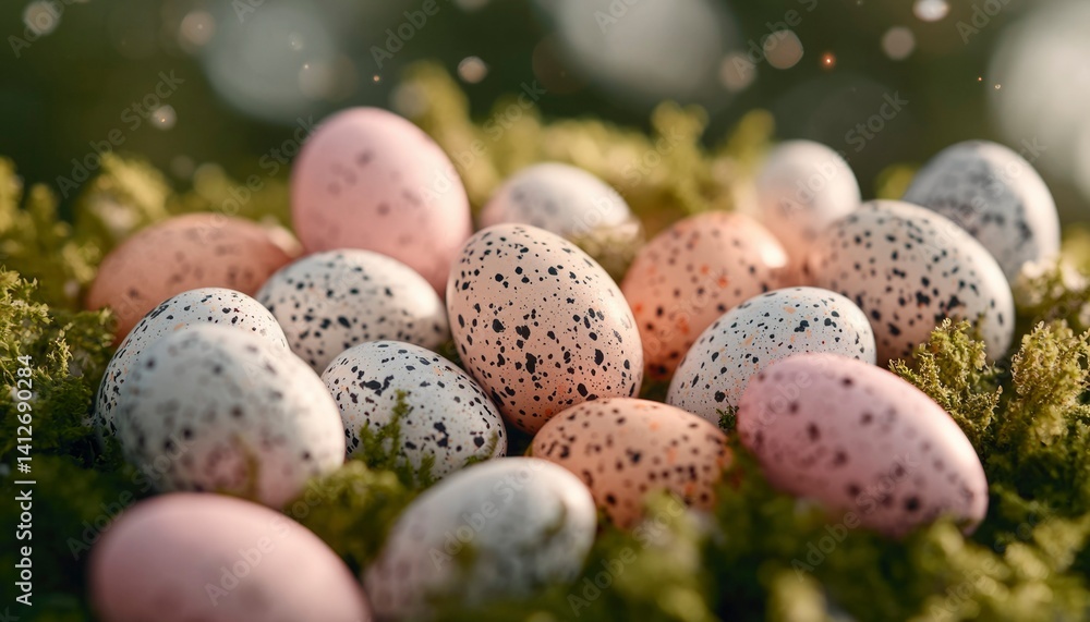 Fototapeta premium Easter eggs nestled in moss