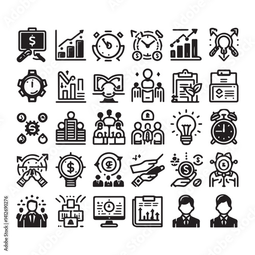 Business and management line icons set. Management icon collection. shilhouette vector white background 